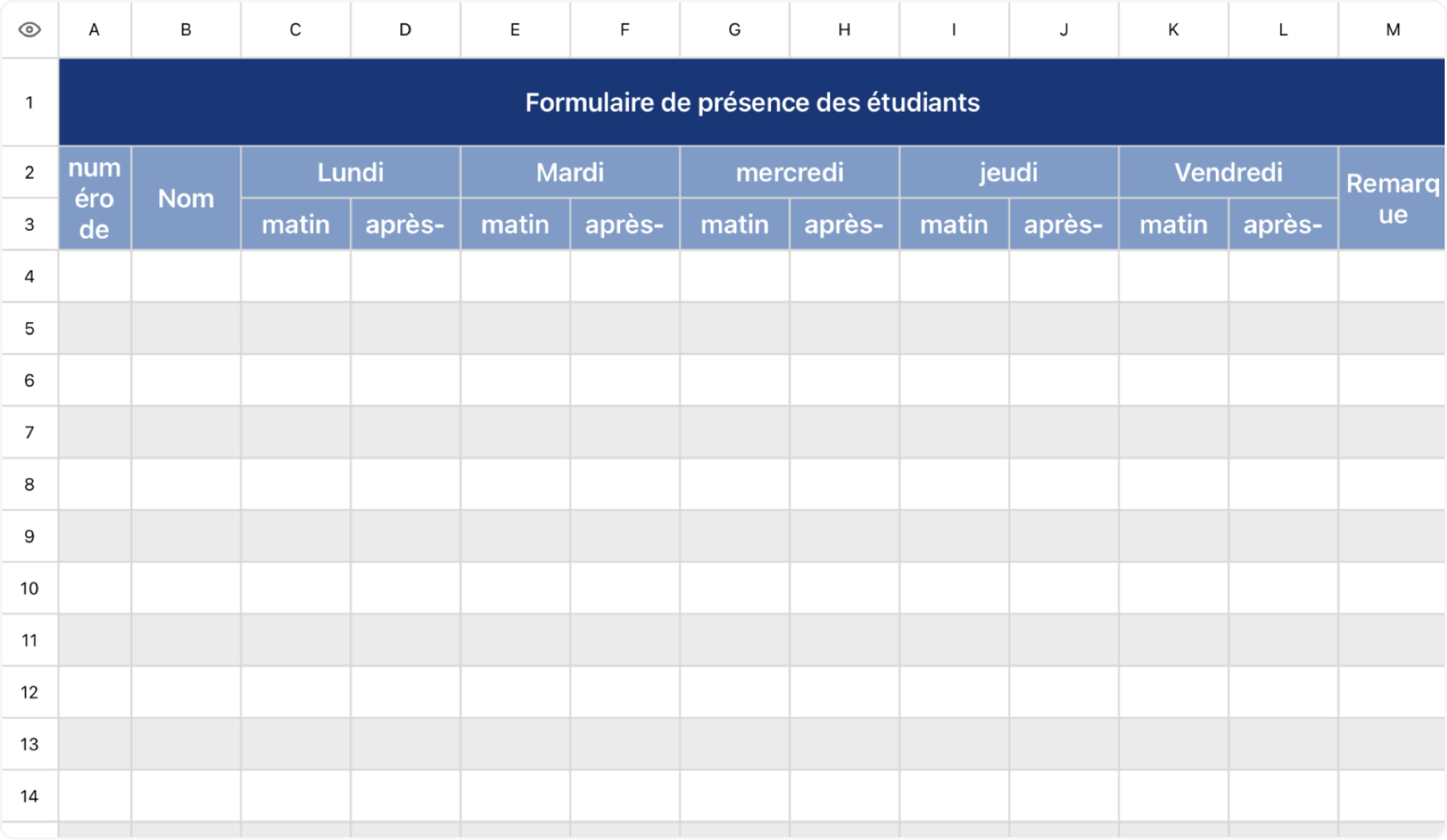 Tableau de présence des étudiants 12